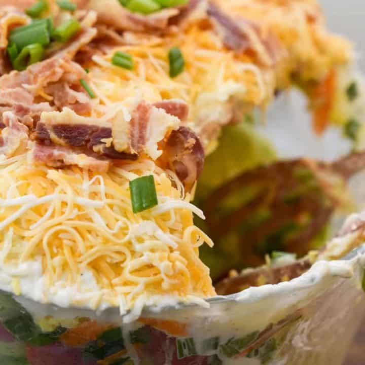 Keto 7 layer salad being served
