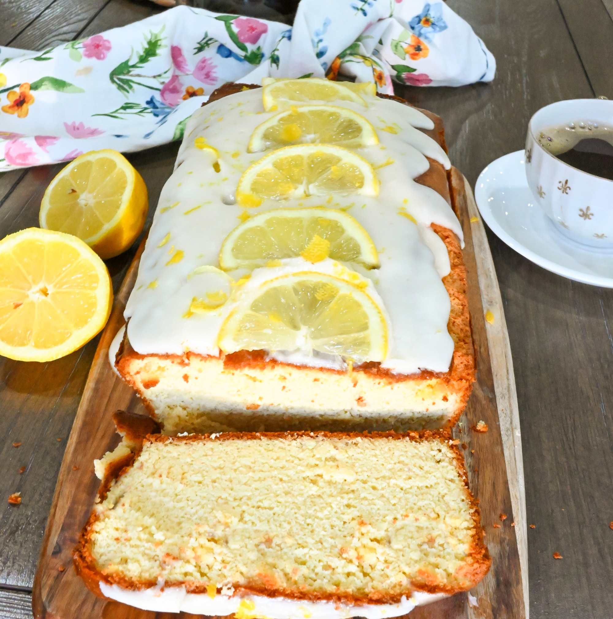keto lemon pound cake loaf sliced