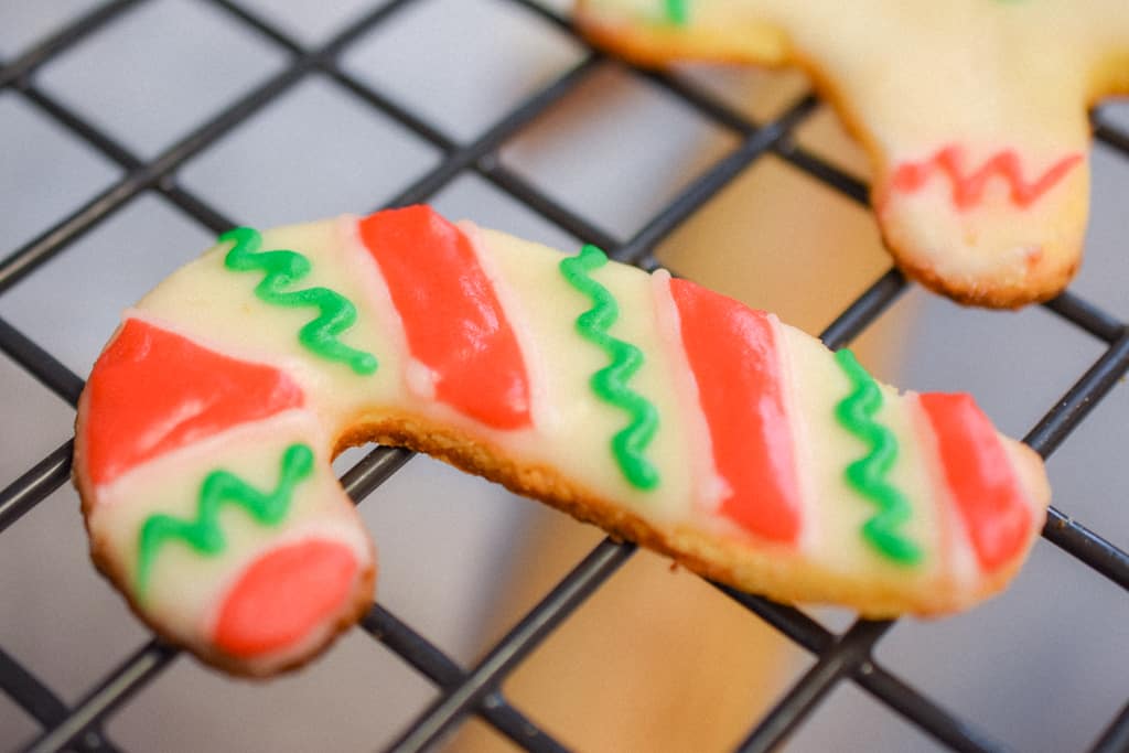 Keto Rolled Sugar Cookies Candy Cane Up Close