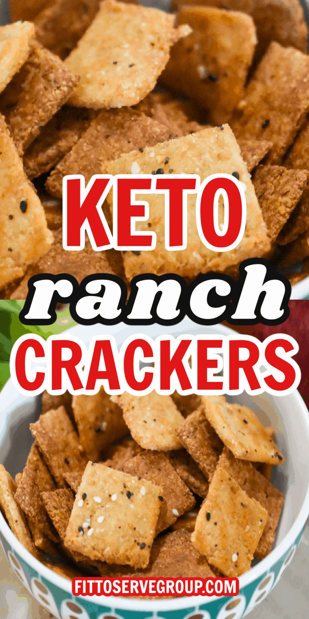 Keto ranch crackers in a small white and green bowl