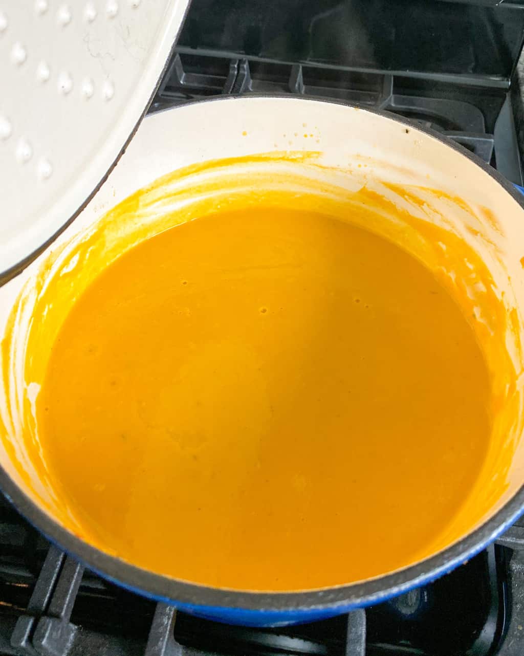 keto carrot soup being made on the stove top