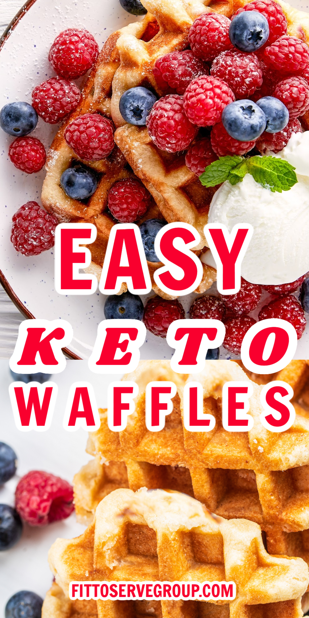 EASY KETO WAFFLES PLATED ON A WHITE PLATE