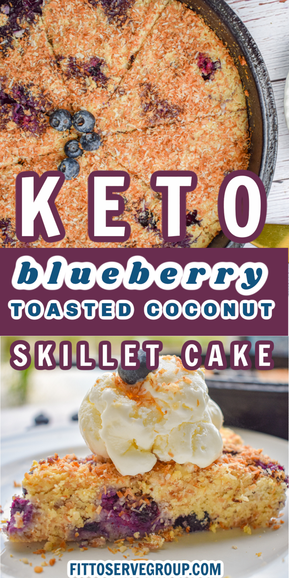 Keto blueberry toasted coconut skillet cake pin
