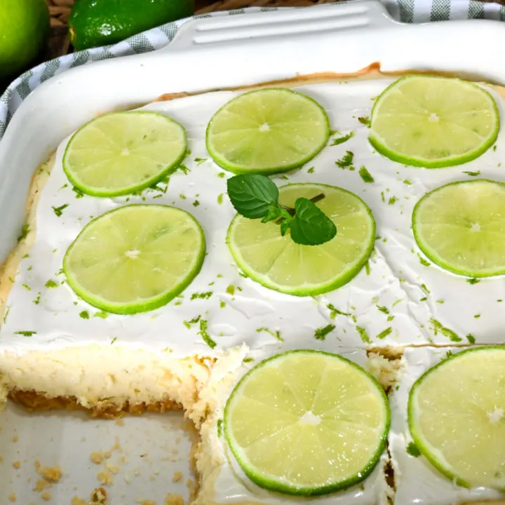 keto lime cheesecake bars with lime slices