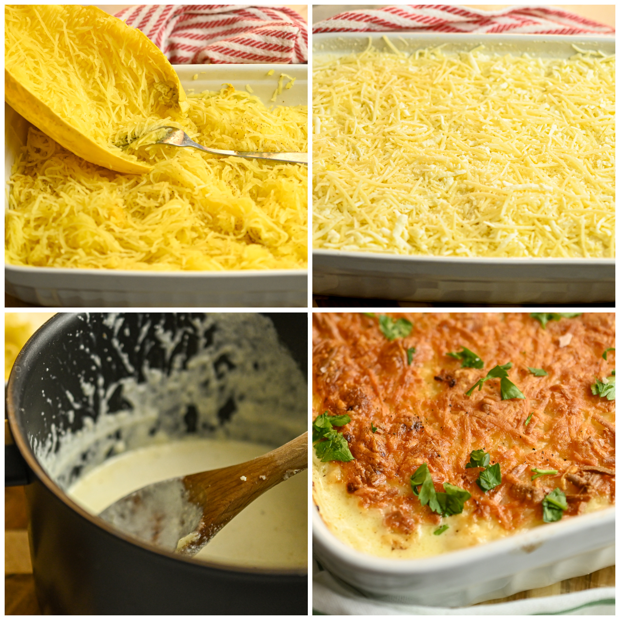 keto spaghetti squash alfredo casserole process pictures