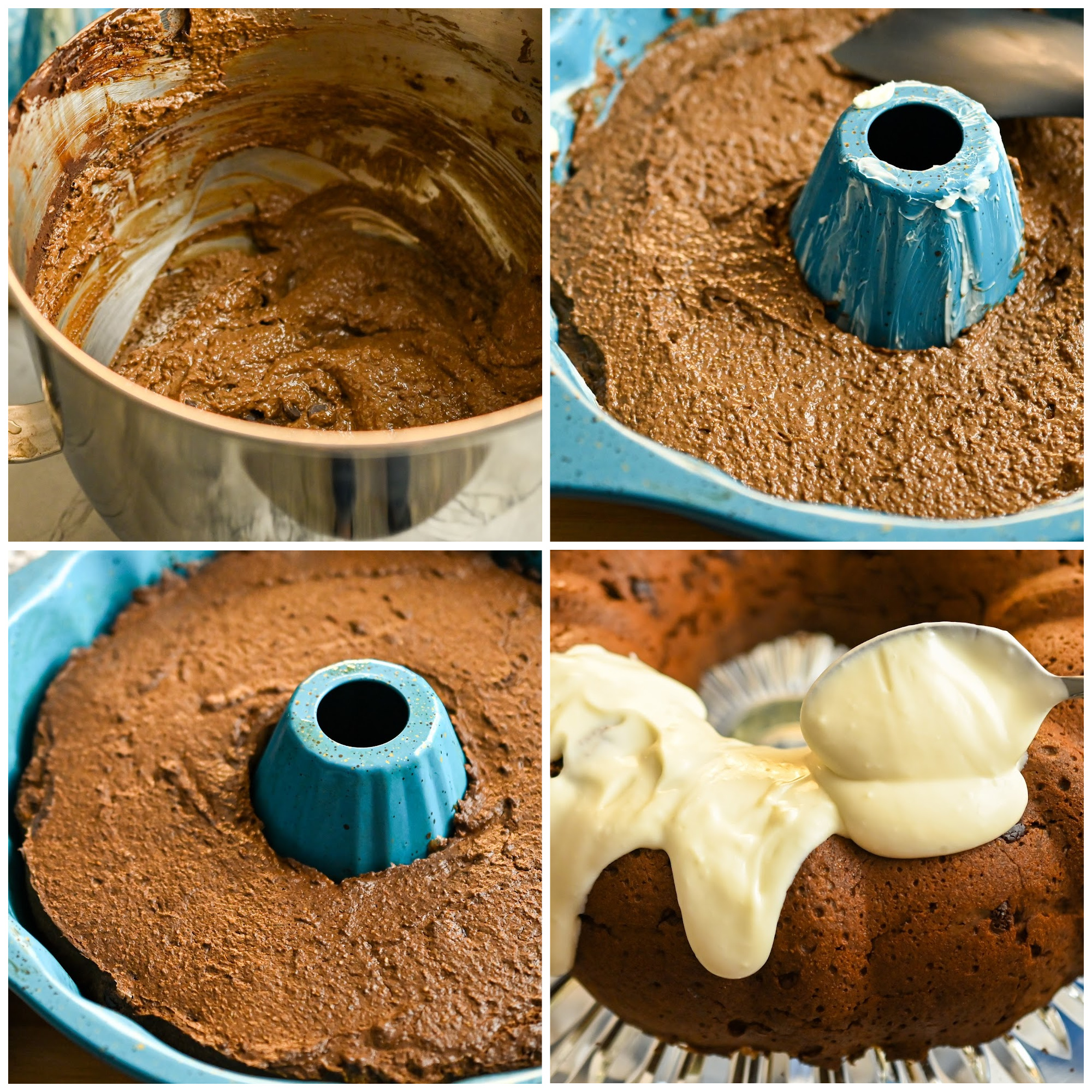 keto chocolate bundt cake process collage
