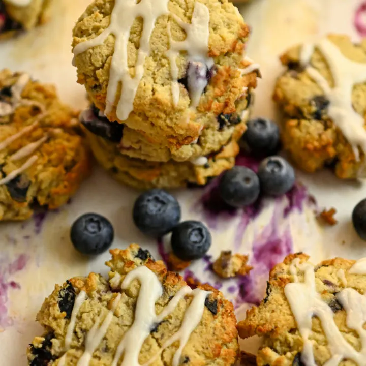 keto blueberry cookies on parchment paper