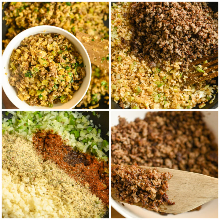 keto dirty cauliflower rice process pictures