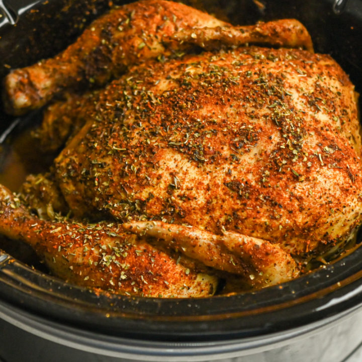 whole keto chicken cooked in a crockpot