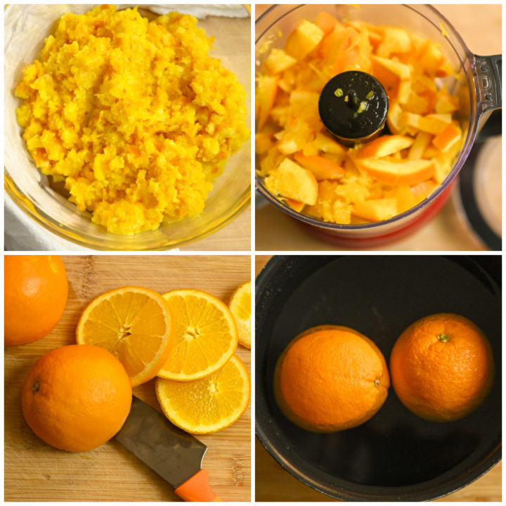 how to boil whole oranges and puree them for a orange cake