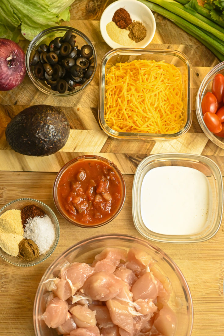 Ingredients needed for keto chicken taco salad recipe