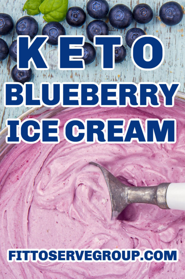 keto blueberry ice cream being served from a metal bowl with a white scoop