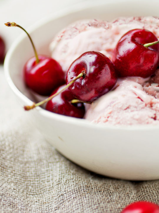 keto cherry ice cream served with a few whole cherries