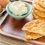 gluten-free cloud bread on a wooden tray