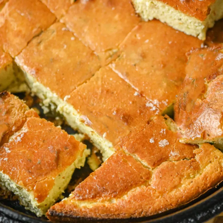 keto-friendly cornbread made with almond meal sliced and ready to serve