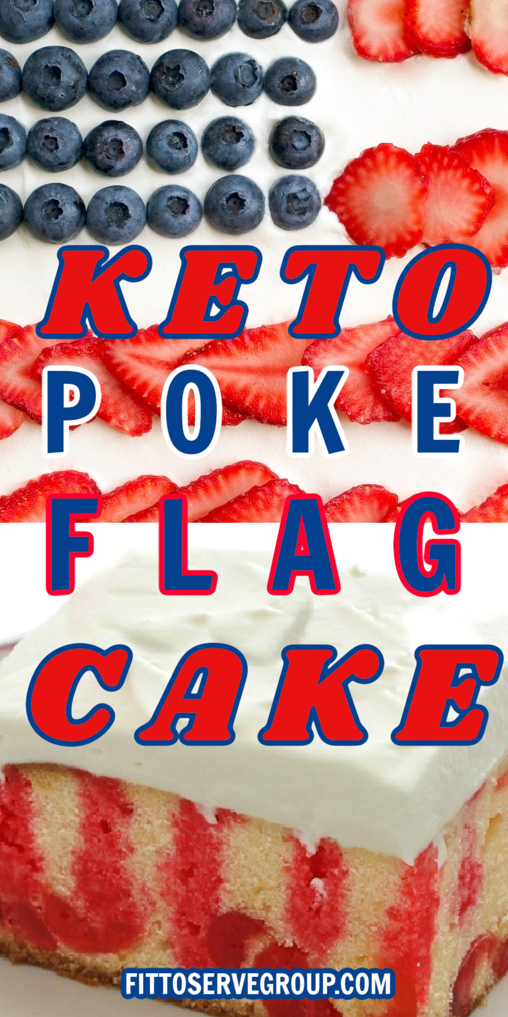 Keto poke cake in the shape of an American flag