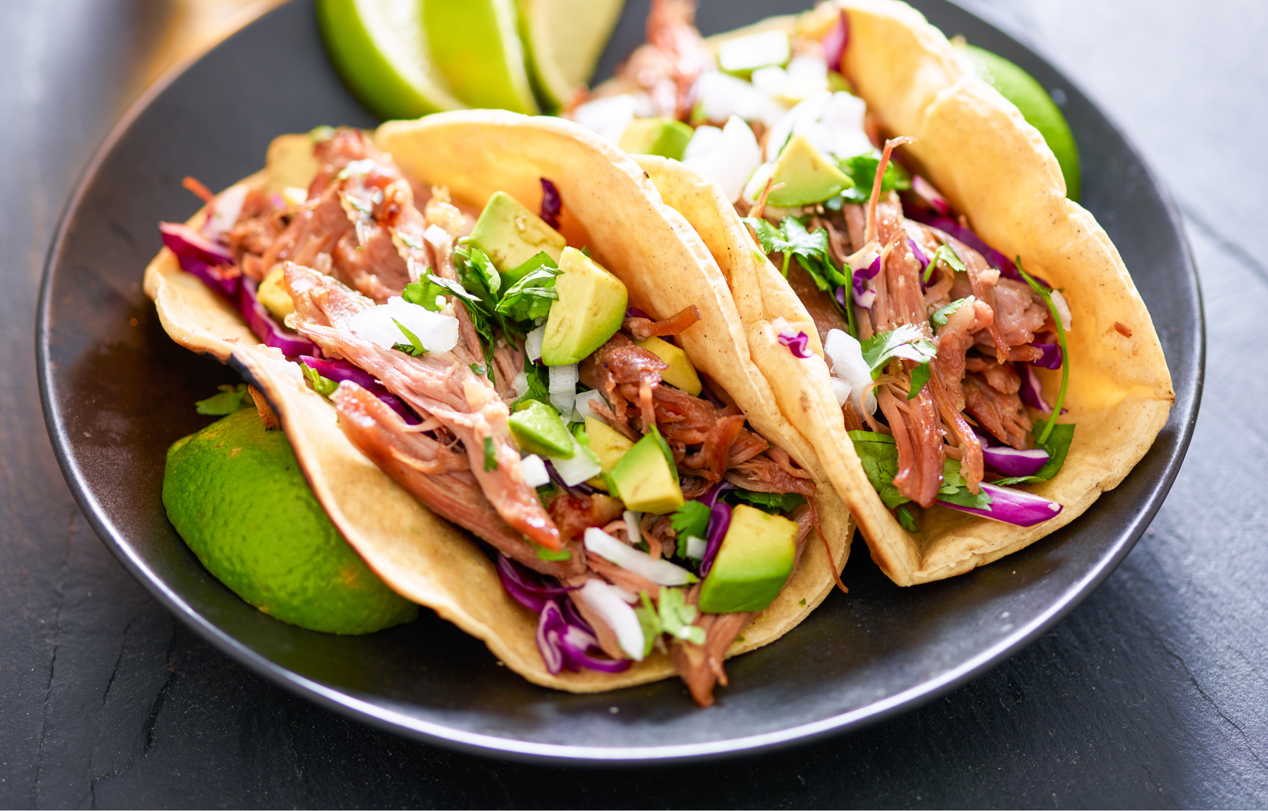 keto carnitas tacos with keto tortillas