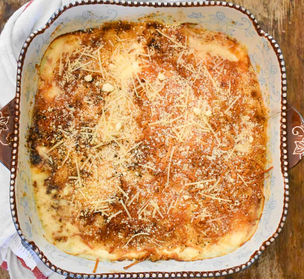 keto chicken cordon bleu casserole in baking dish