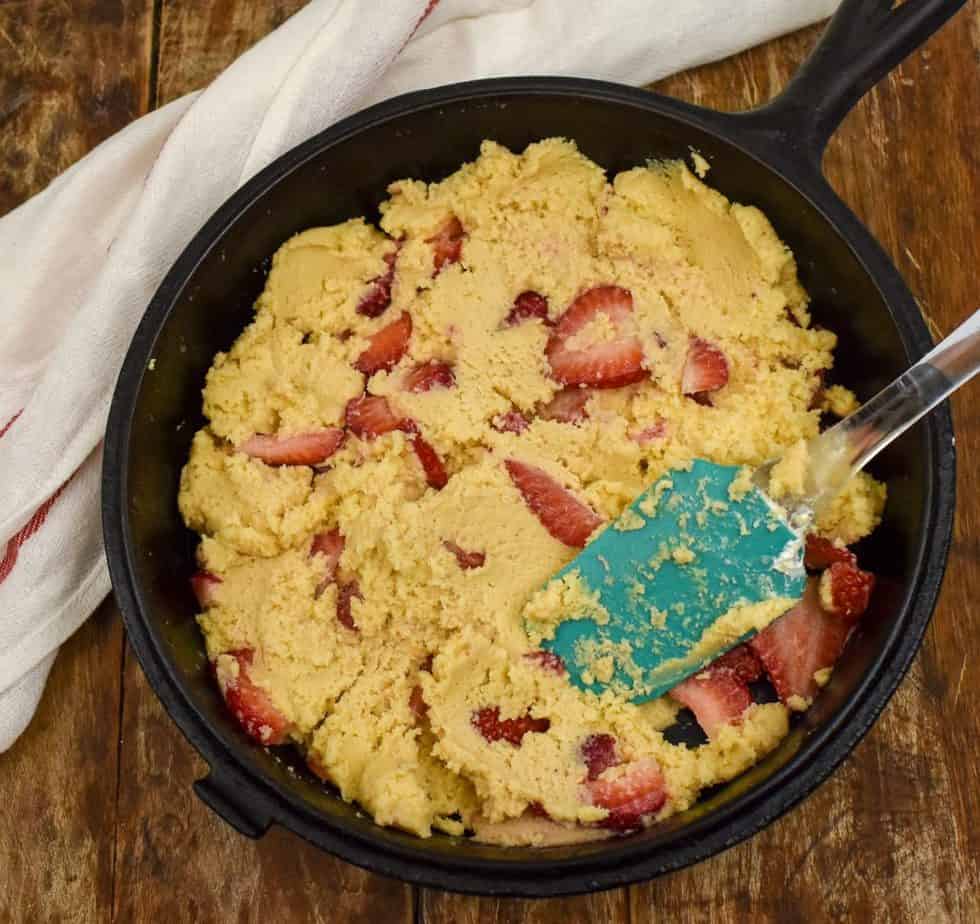 keto strawberry scones in a skillet pan