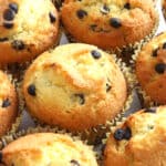 Keto chocolate chip muffins on platter