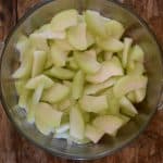Sliced chayote squash in prep for keto apple cobbler