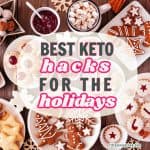 table filled with Christmas cookies with the text "Best Keto Hacks For The Holidays"