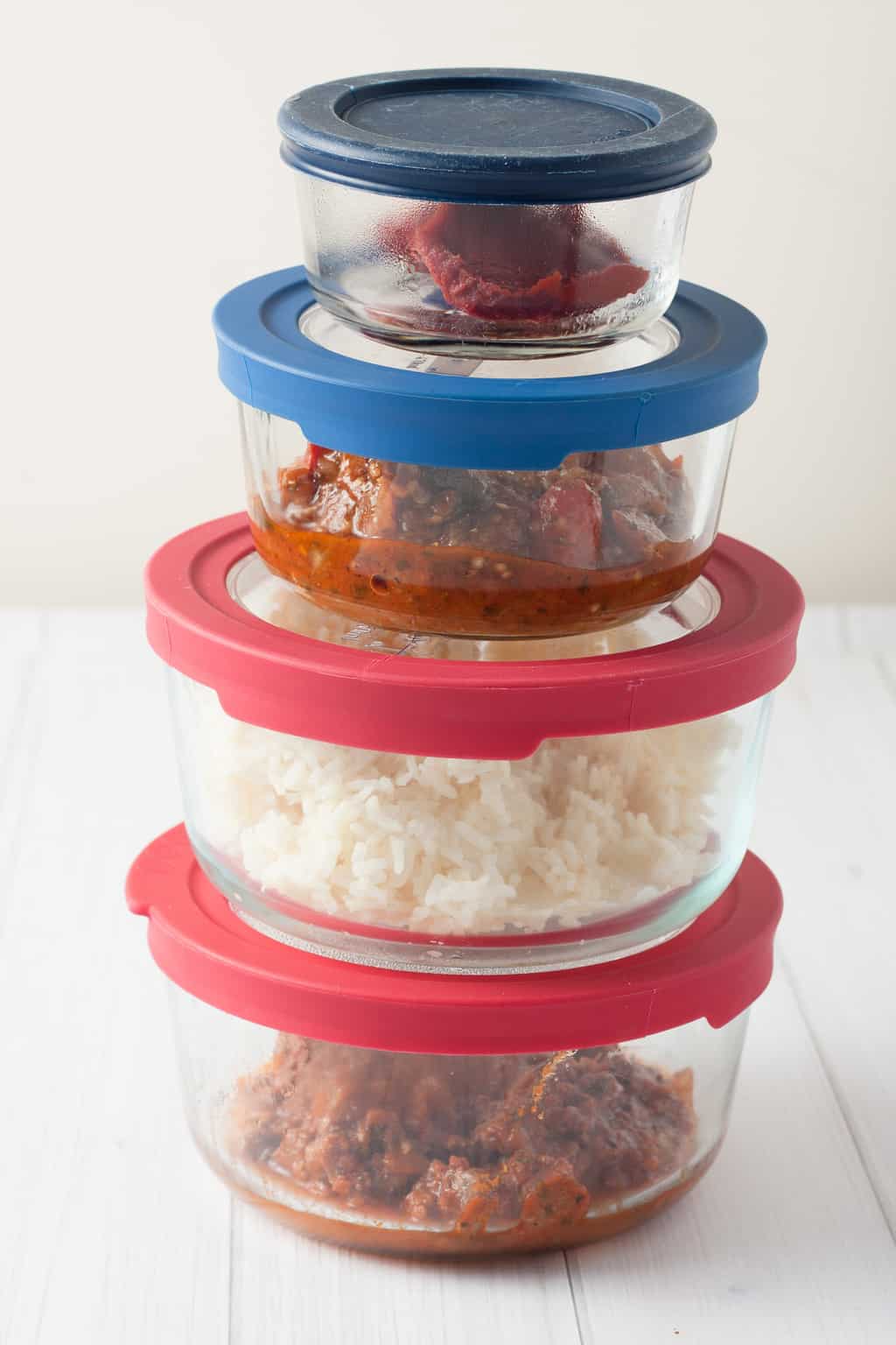 Stacked leftovers packed in tupperware