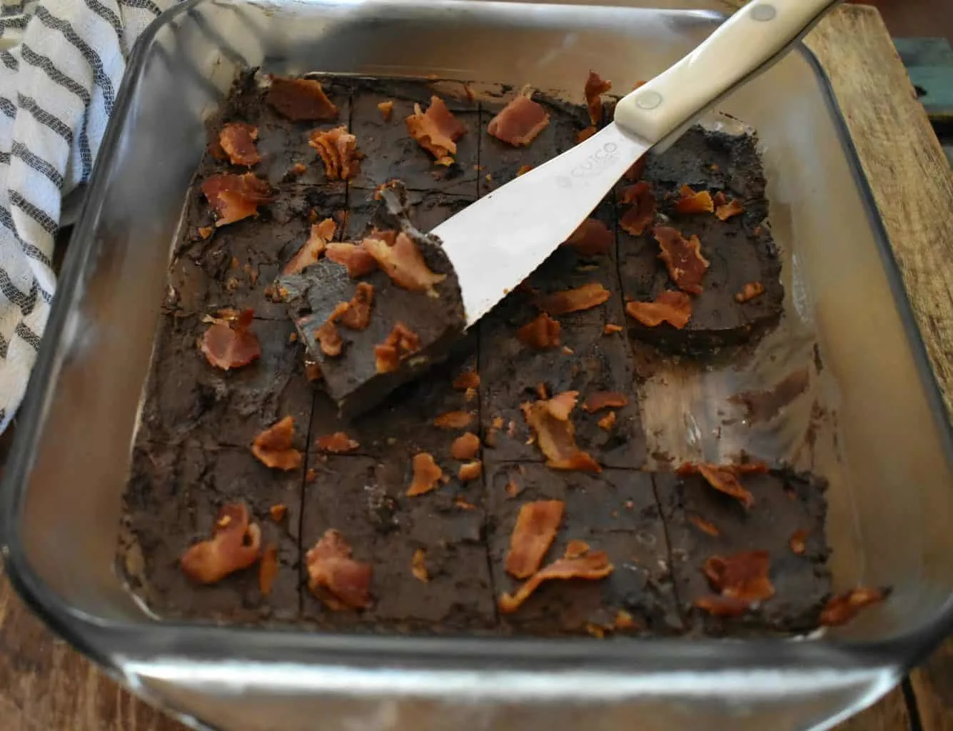 keto bacon fudge being sliced