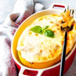 keto bacon carbonara casserole served in a spagetti squash