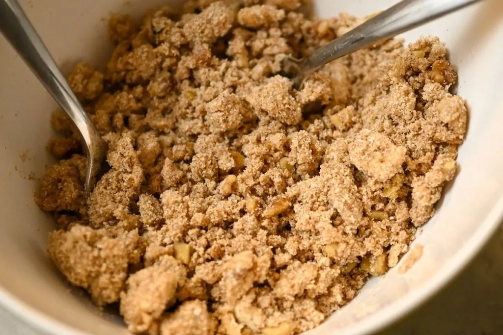 keto streusel topping ready to add to the coffee cake