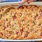 Keto Strawberry Rhubarb Crumble-I've always loved the combination of strawberries and rhubarb but now that I went keto I needed a low carb version of the crumble I used to make when ever rhubarb was in season. #ketostrawberryrhubarbcrumble #ketorhubarbdessert #lowcarbrhubarbdessert