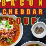 Keto tomato bacon cheddar soup in black bowls