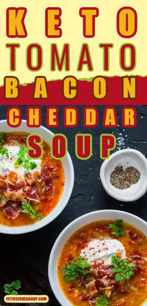 Keto tomato bacon cheddar soup in black bowls