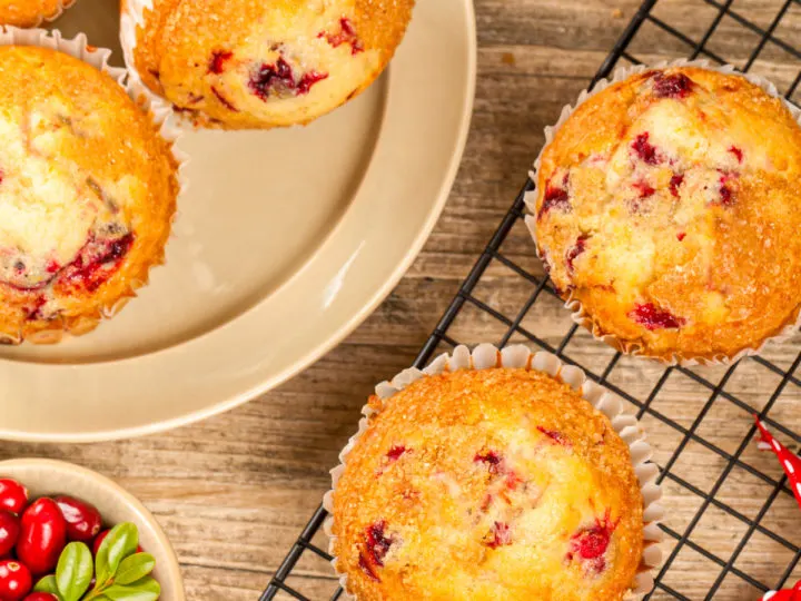 keto cranberry muffins cooling on a baking rack