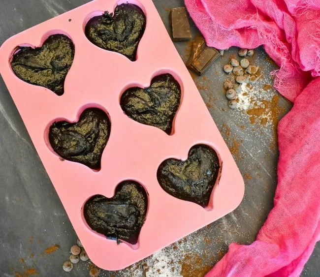 Keto brownies in heart shaped cupcake mold