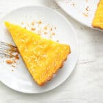 low carb lemon curd pie sliced on white plate