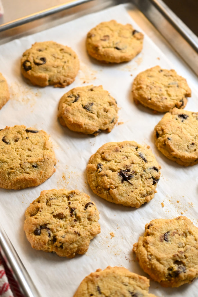 Freshly baked keto chocolate chip cookies