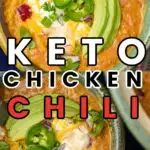 This easy keto chicken chili recipe can be made in a slow cooker or on the stovetop. It's a creamy low-carb chicken chili that is rich, hearty