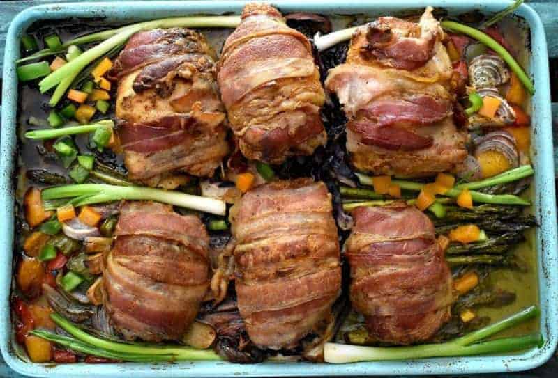 Bacon Wrapped Chicken Sheet Pan Dinner/  