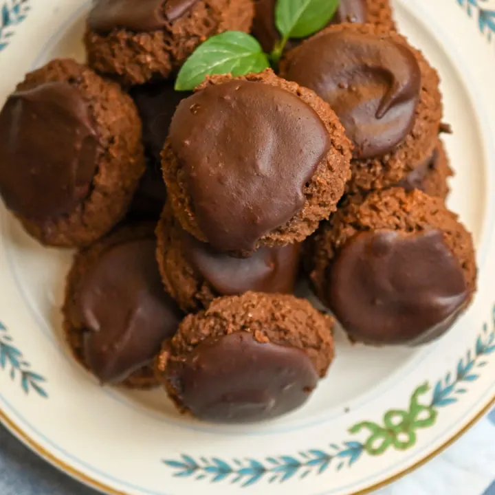 keto cream cheese chocolate cookies on a vintage plate