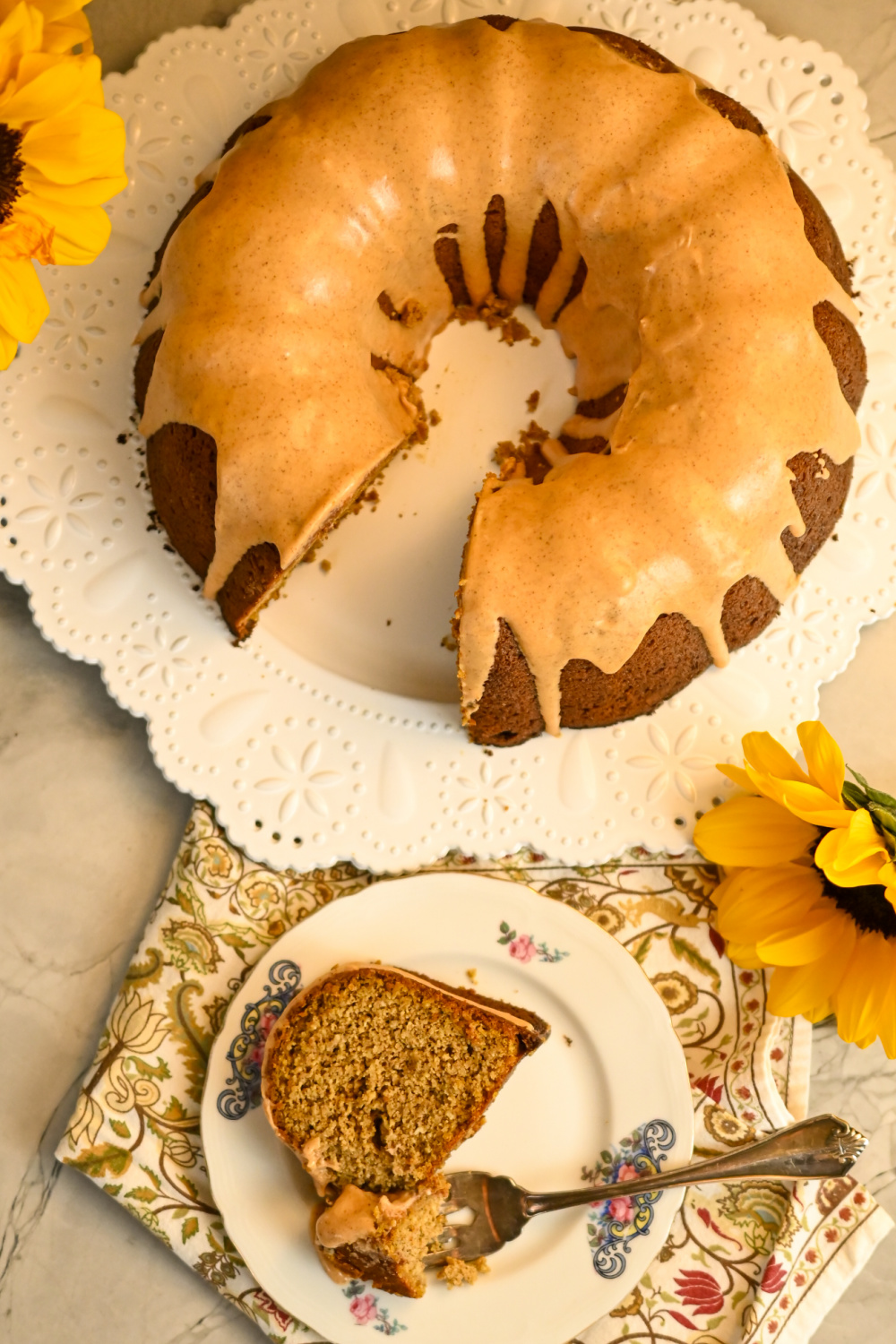 keto pumpkin bundt cake sliced