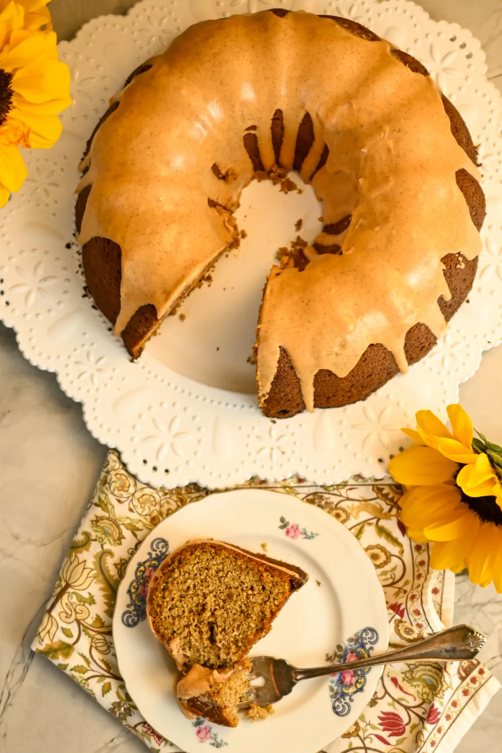 keto pumpkin bundt cake sliced