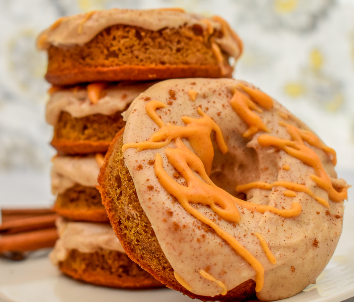 keto pumpkin cream cheese donuts with maple icing