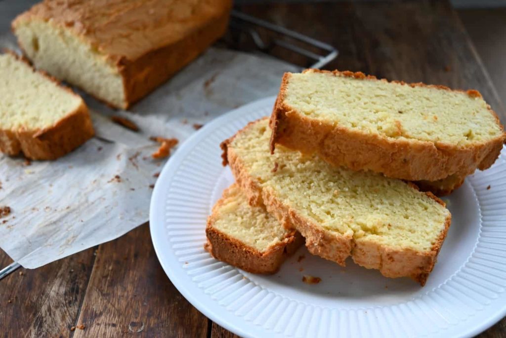 Keto Cream cheese coconut flour bread sliced and ready to serve