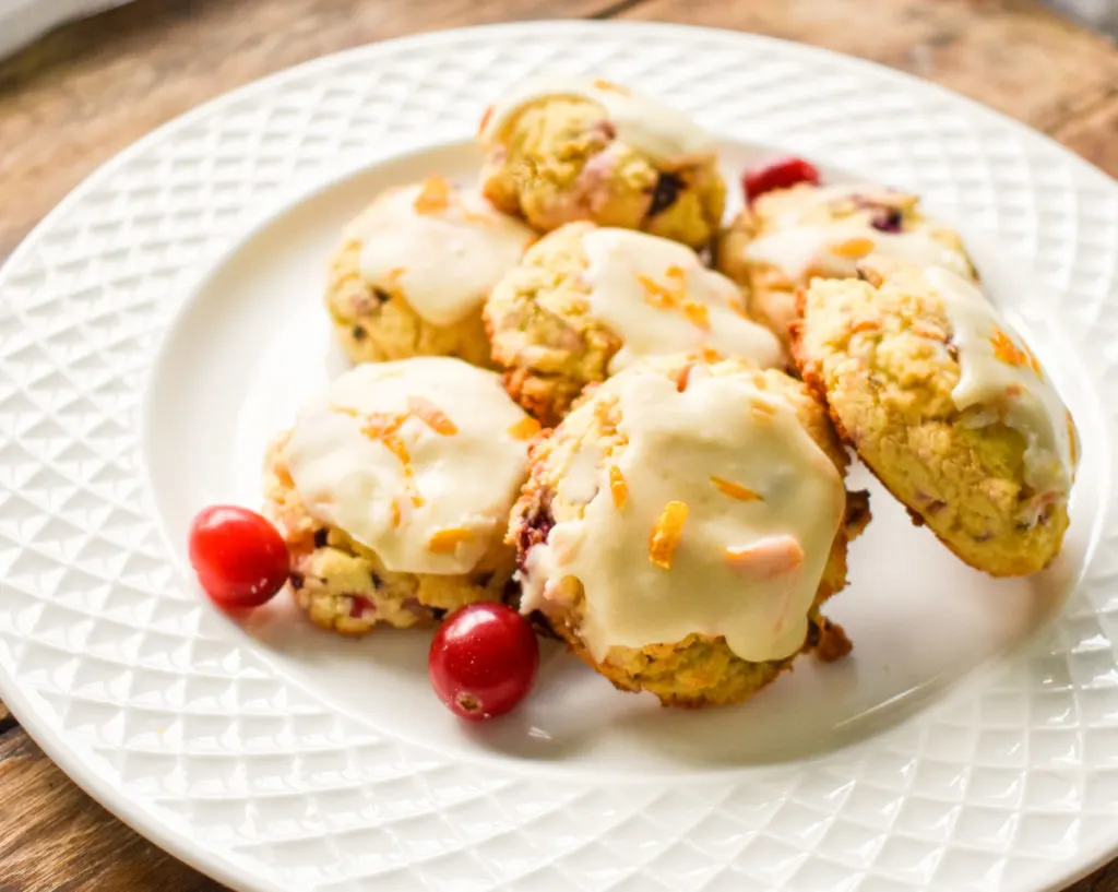Keto friendly cranberry orange cookies on a small white plate