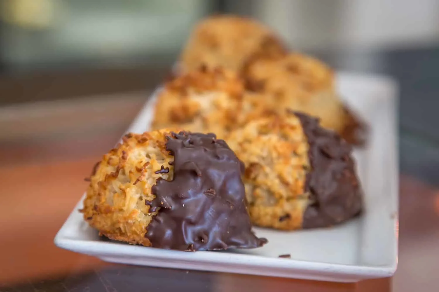 keto chocolate coconut macaroons on a white plate