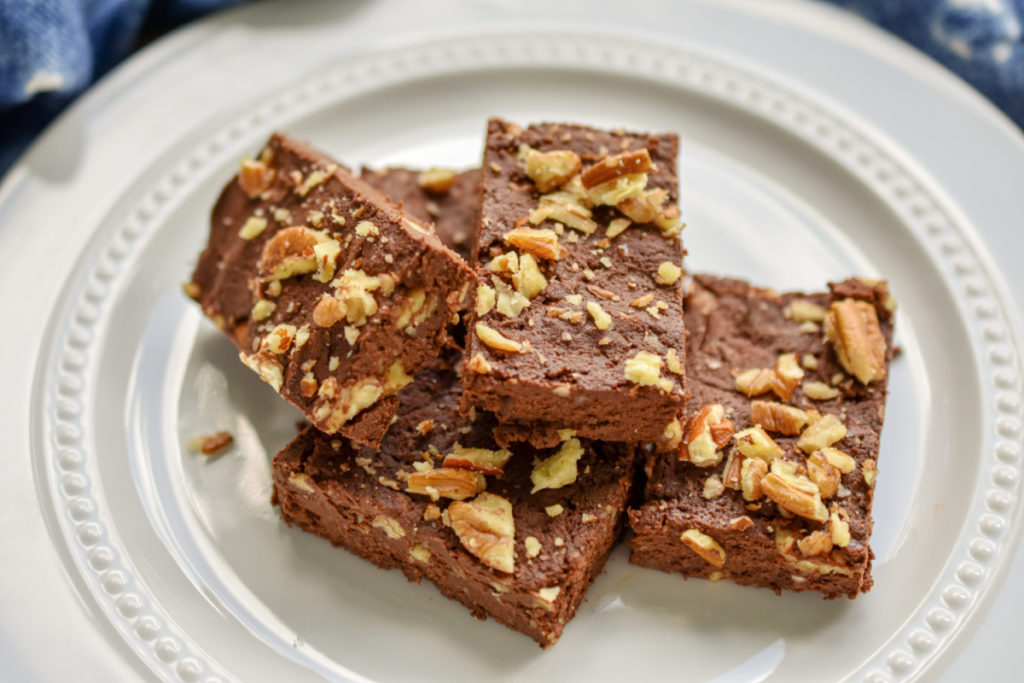 keto-friendly fudge served on a white small plate