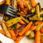 Keto roasted glazed carrots served in a white bowl
