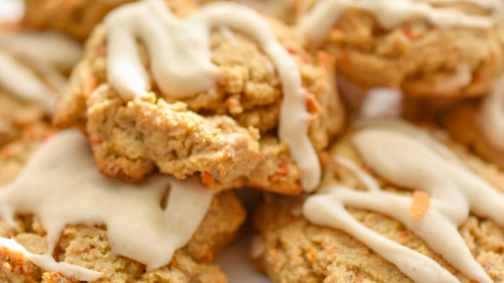 keto carrot cake cookies close up on a white plate