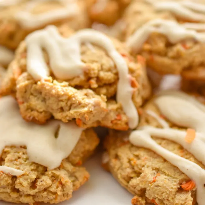 keto carrot cake cookies close up on a white plate